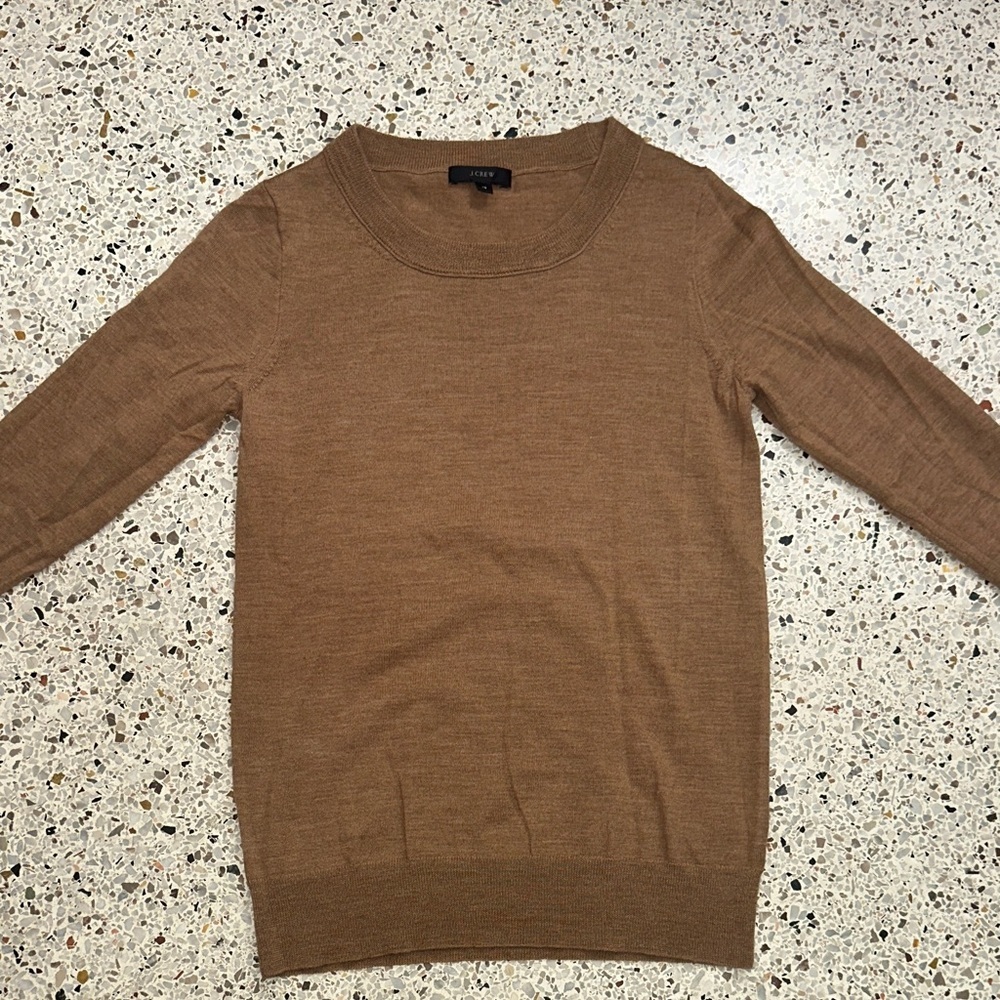 J Crew tan 100% merino wool 3/4 sleeve top sweater XS camel nude